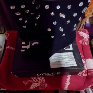 Diamond stud black suede ankle boots